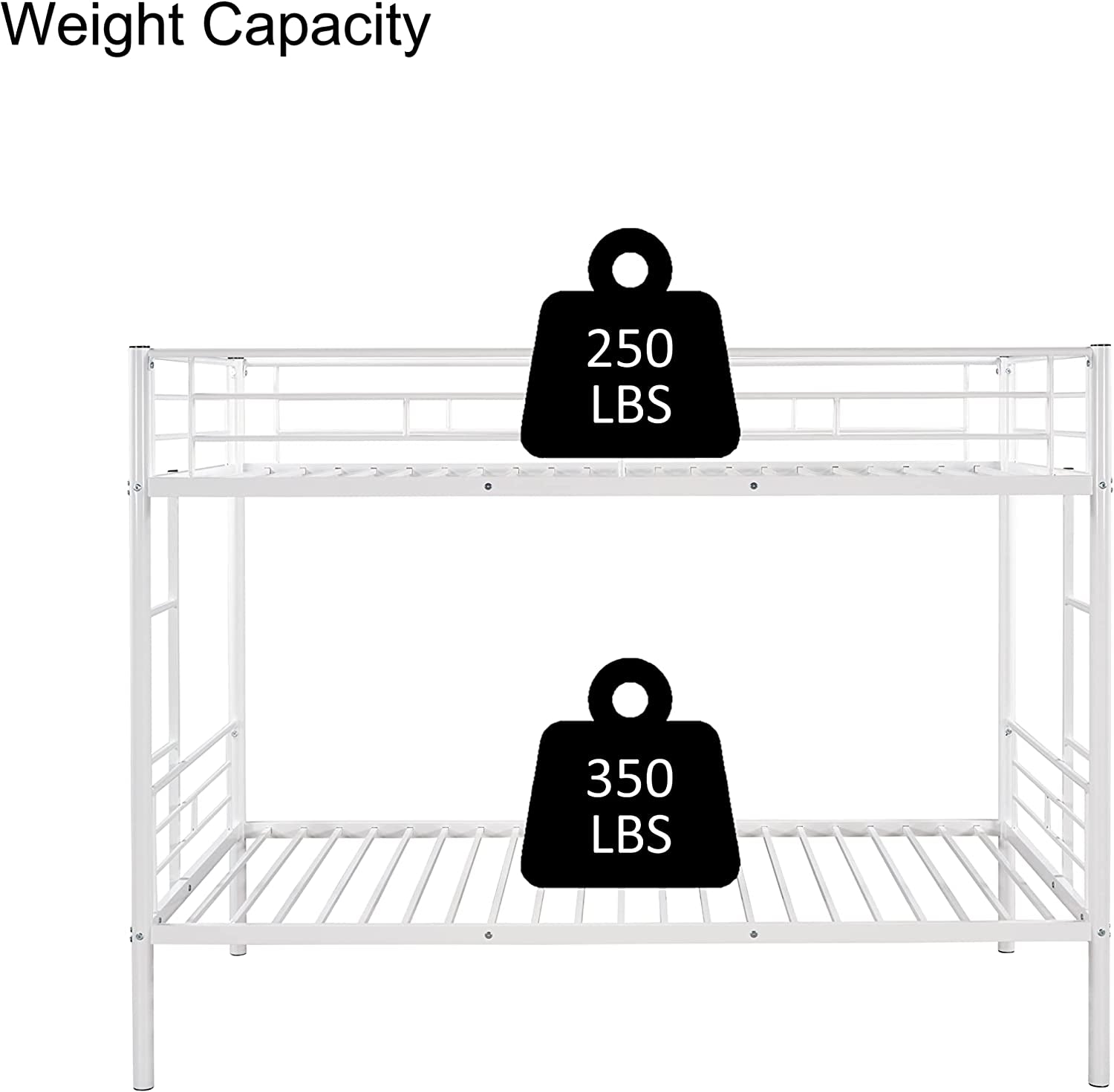 Twin Over Twin Metal Bunk Bed With 2 Ladders White