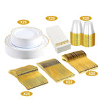 Set Of 175Pcs Disposable Gold Dinnerware Set Gold Rim Plastic Plates