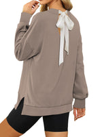 Lrady Crewneck Sweatshirts for Women Fall Long Sleeve Tops Loose Fit Casual Slit Pullover Top Fall 2024 Grey L