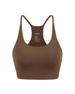 ODODOS Halter Sports Bra for Women Non Padded Strappy Cropped Tops Workout Yoga Crop Brunette X-Large