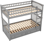 Grey Twin Bunk Bed With Storage Drawers Safety Rail