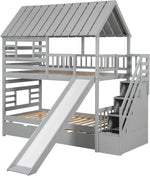 Twin Over Twin Bunk Bed With Slide For Kids Room Decor