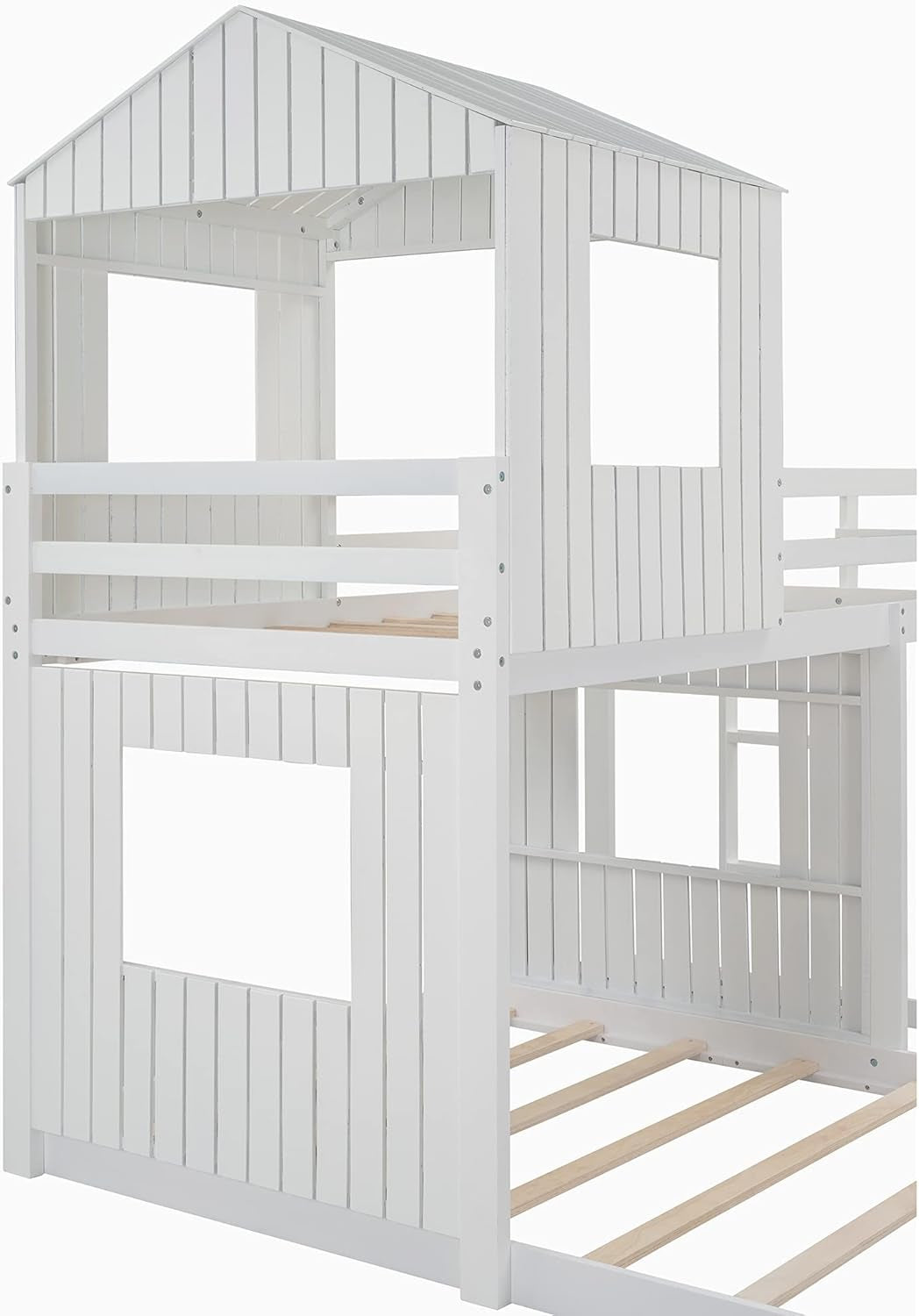White Twin Over Full Low Profile Playhouse Bunk Bed