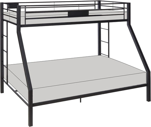 Twin XL Queen Bunk Bed In Sandy Black Finish Metal Slats