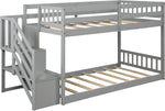 Twin Over Twin Low Bunk Bed With Storage Stairs Grey Wood