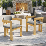 Set of 2 Outdoor Acacia Wood Dining Chairs with Cushions, Modern Solid