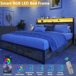 Queen Metal Platform Bed With Storage Headboard And Drawers