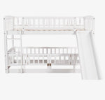 Twin Low Bunk Bed With Openable Fence And Slide White