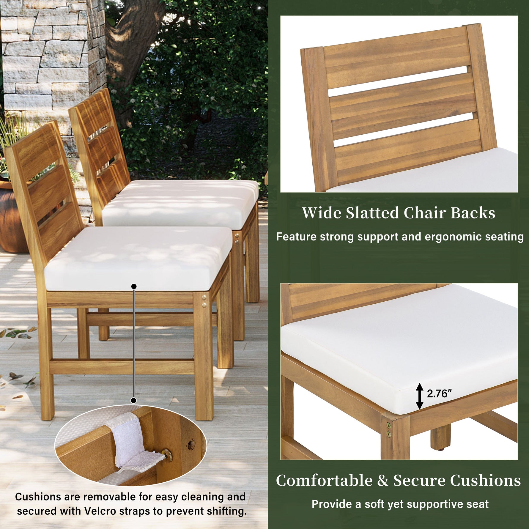 Farmhouse 5-Piece Outdoor Patio Dining Set with Adjustable Legs,Acacia