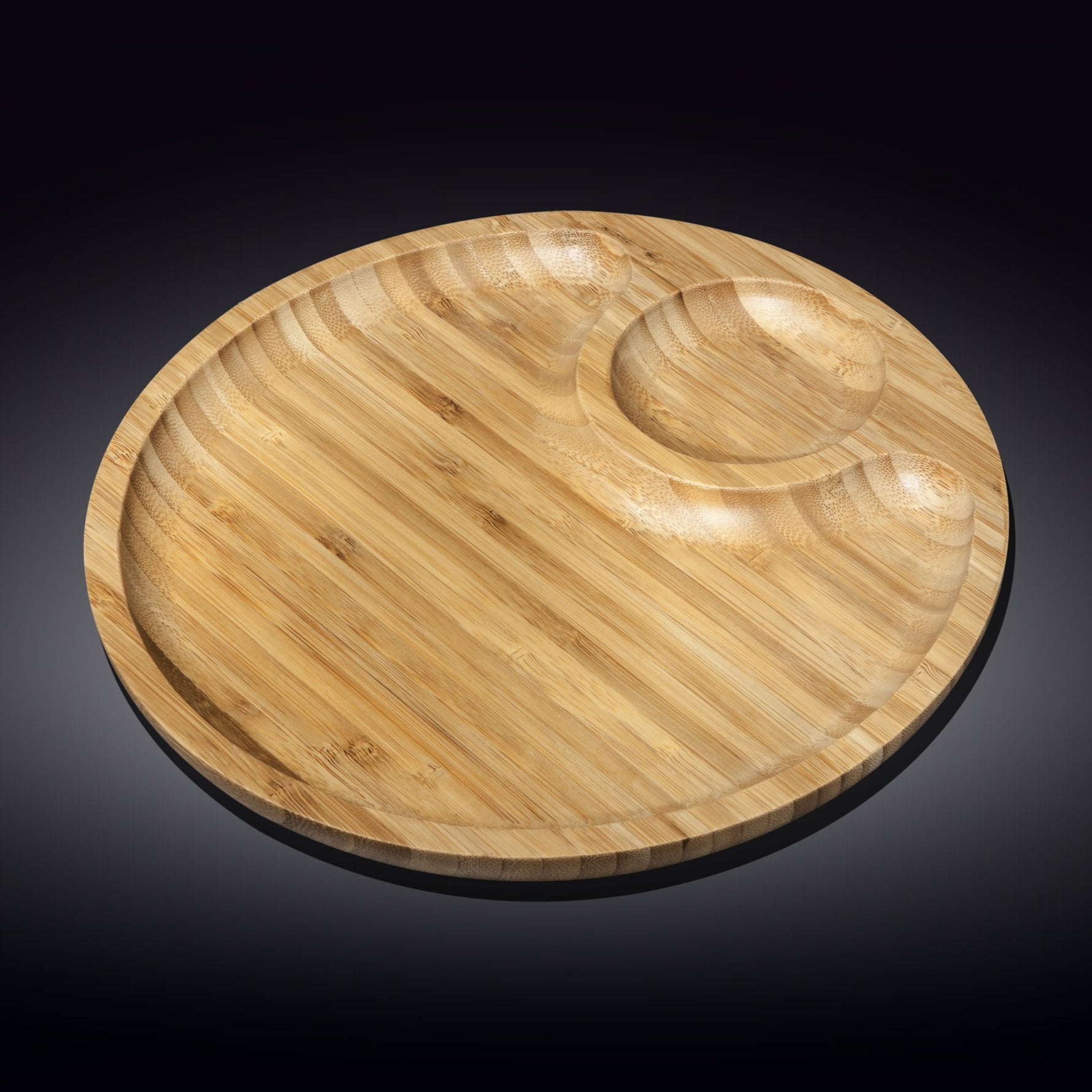 Bamboo Round 2 Section Platter 14" inch | For Appetizers / Barbecue /