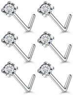 Qiwnswoy 22G Stainless Surgical Steel Nose Rings Studs for Women L Shaped Nose Rings Studs Nostrial Piercing Jewerly 3mm Diamond CZ Nose Rings Studs for Women Men Silver