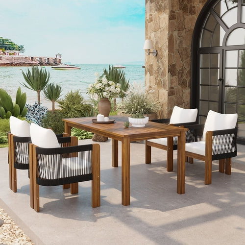 Luxury 5-Piece Outdoor Patio Dining Set for 4, Solid Acacia Wood