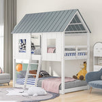 Twin House Bunk Bed With Playhouse White And Gray Finish