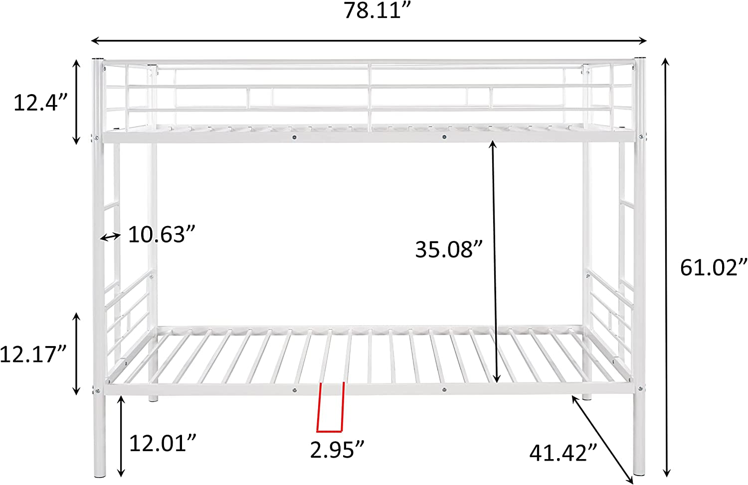 Twin Over Twin Metal Bunk Bed With 2 Ladders White