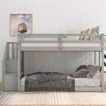 Twin Over Twin Low Bunk Bed With Storage Stairs Grey Wood