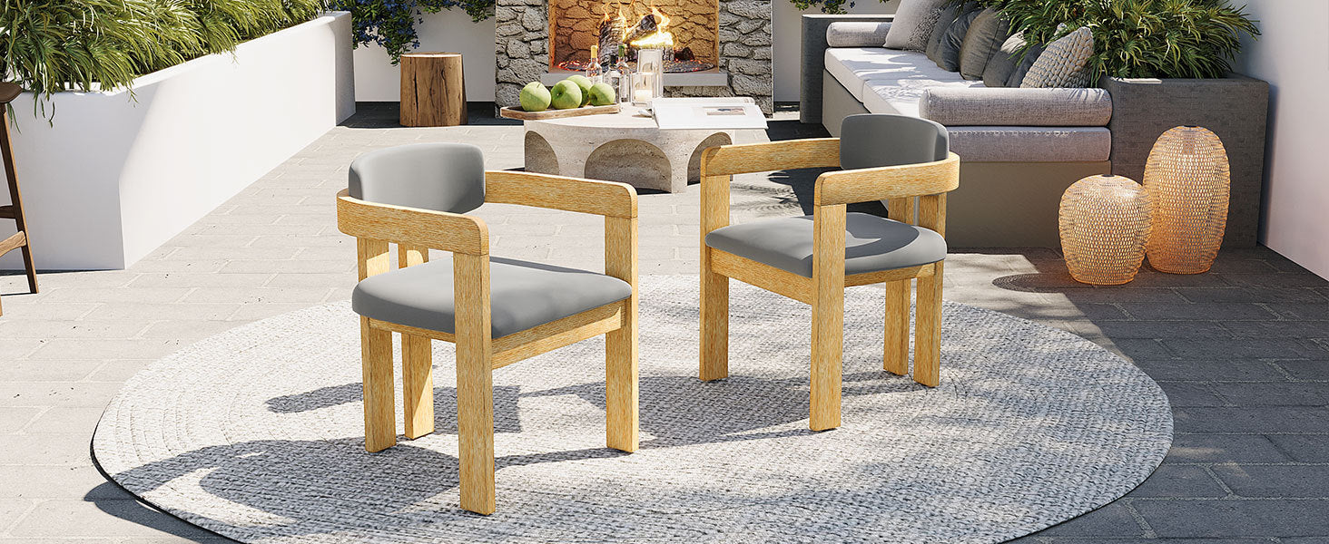 Set of 2 Outdoor Acacia Wood Dining Chairs with Cushions, Modern Solid
