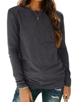 AUTOMET Long Sleeve Shirts for Women 2024 Fall Fashion Crewneck Loose Fit Casual Tops Trendy Basics Outfits Clothes BlackGrey S