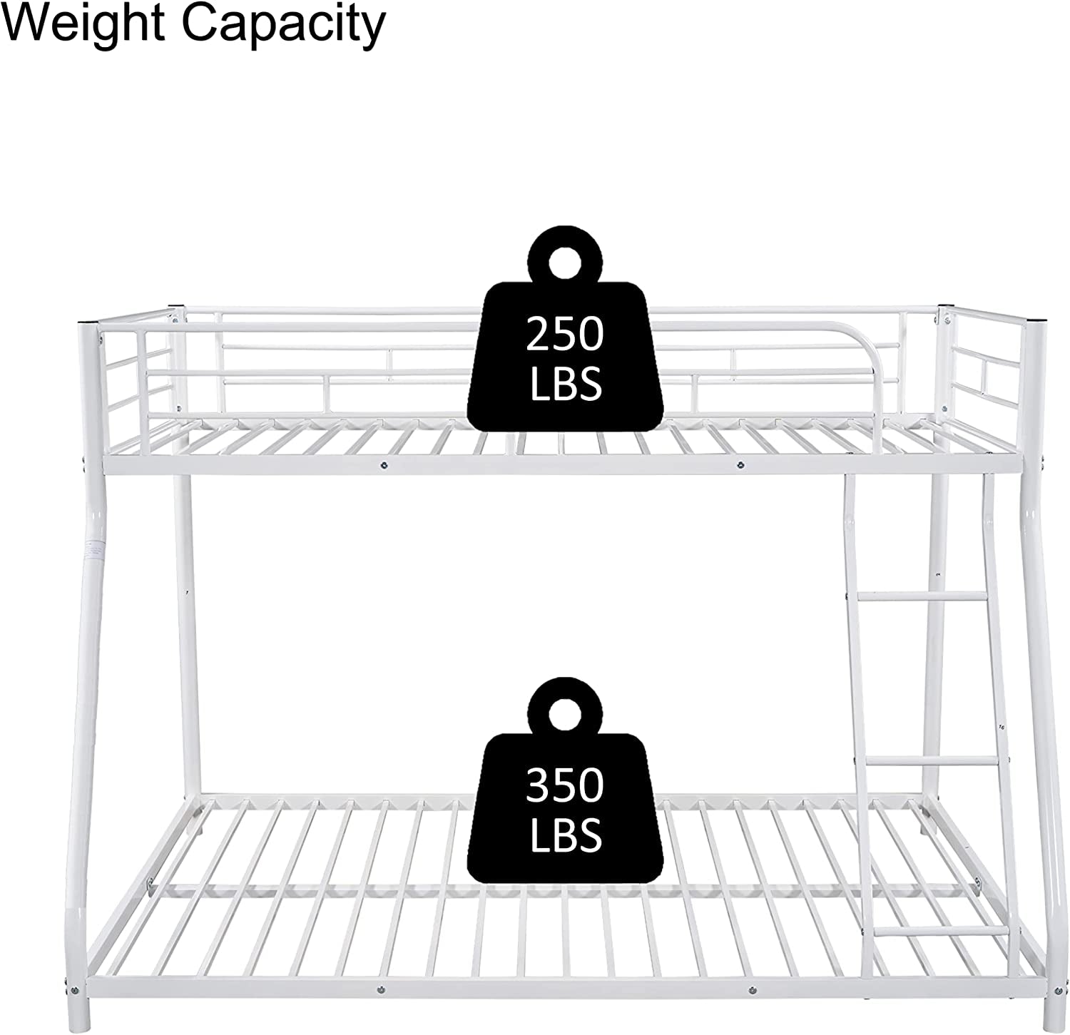 Twin Over Full Metal Bunk Bed With Flat Ladder Guard Rail