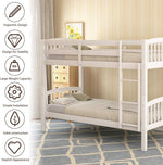 Twin Over Twin Wood Bunk Bed With Ladder Natural Finish