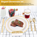 Set Of 175Pcs Disposable Gold Dinnerware Set Gold Rim Plastic Plates