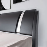 Black King Faux Leather Platform Bed Adjustable Headboard