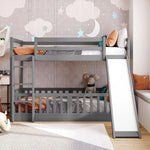 Gray Twin Over Twin Bunk Bed With Slide And Ladder