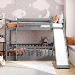 Gray Twin Over Twin Bunk Bed With Slide And Ladder