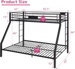 Twin XL Queen Bunk Bed In Sandy Black Finish Metal Slats