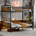 IronLoft™ – Twin XL Over Twin XL Metal Bunk Bed with Rustic Wood