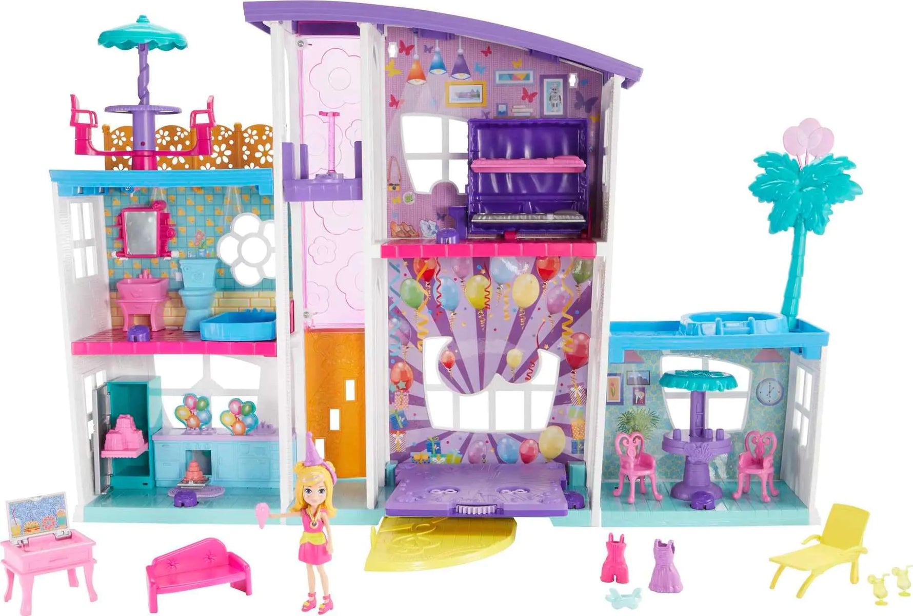 Polly Pocket Playset with 3-inch Doll & Party Accessories Poppin Party Pad Transforming Playhouse Toy