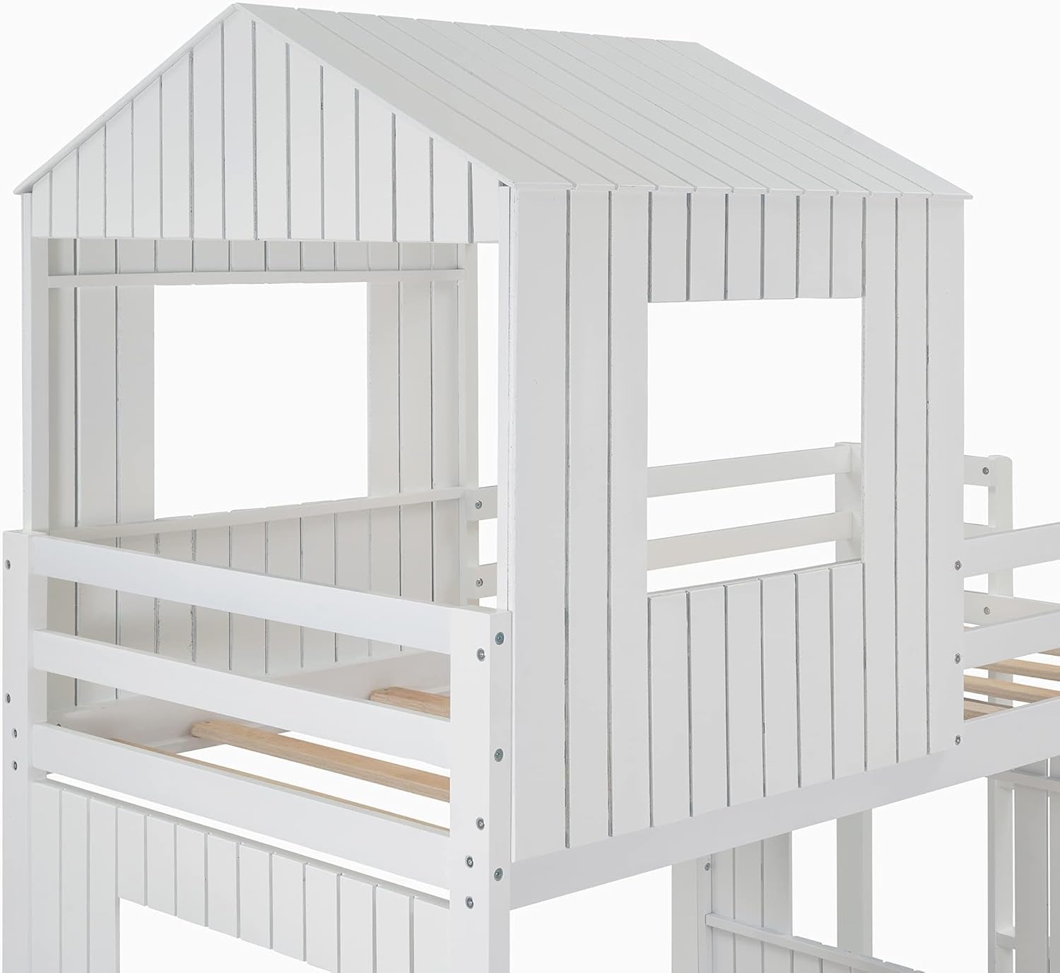 White Twin Over Full Low Profile Playhouse Bunk Bed