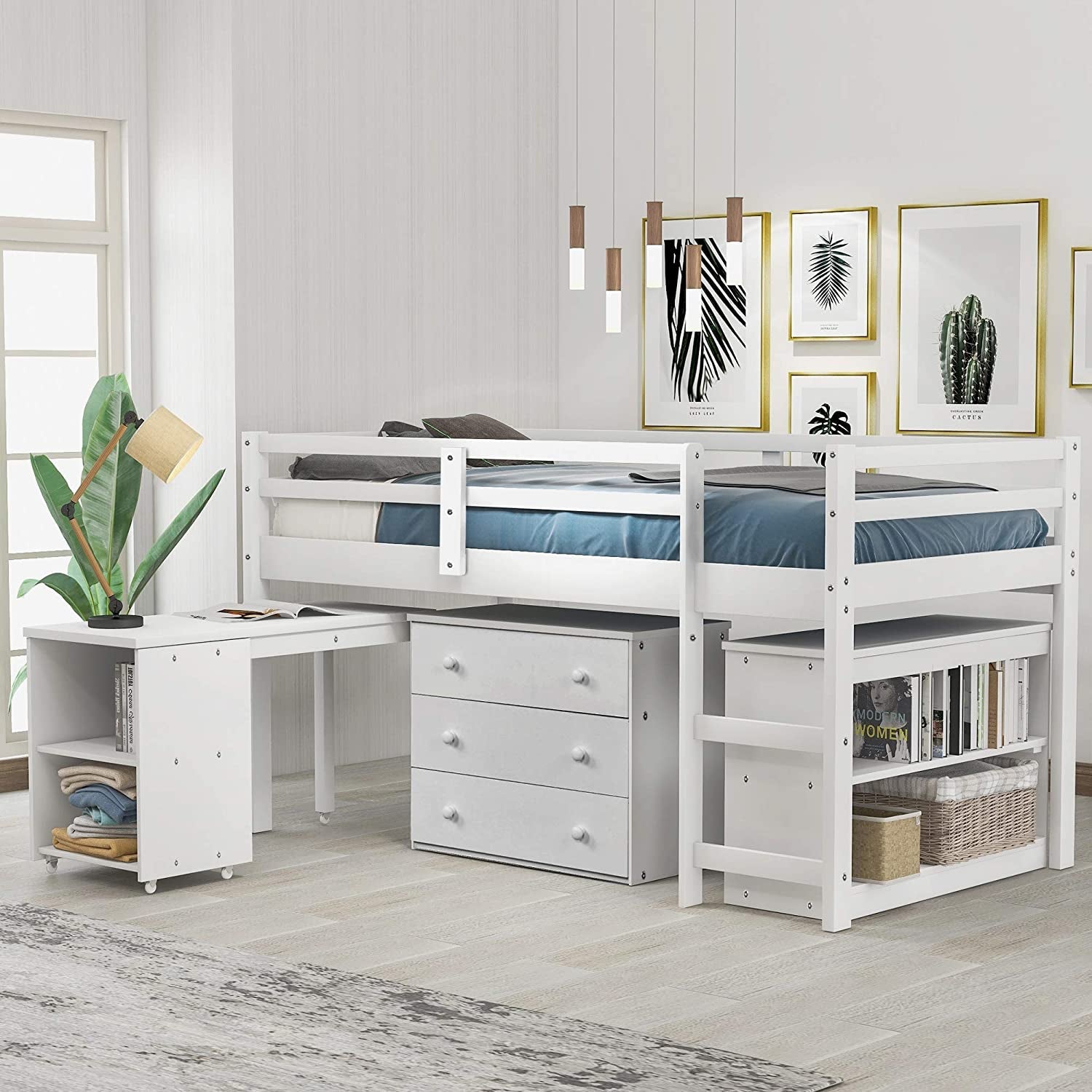 Twin Loft Bed With Rolling Desk And Storage For Small Rooms