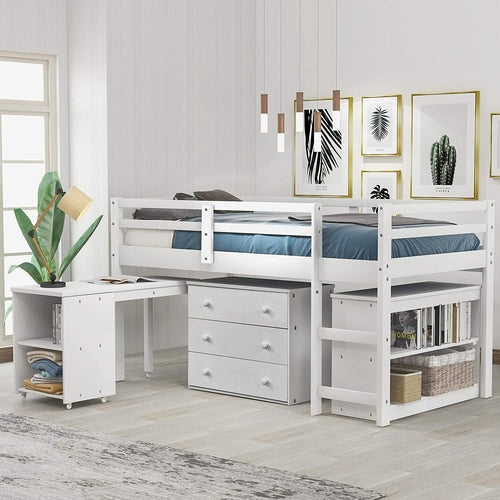 Twin Loft Bed With Rolling Desk And Storage For Small Rooms
