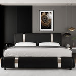 Queen Faux Leather Bed Frame With Adjustable Headboard
