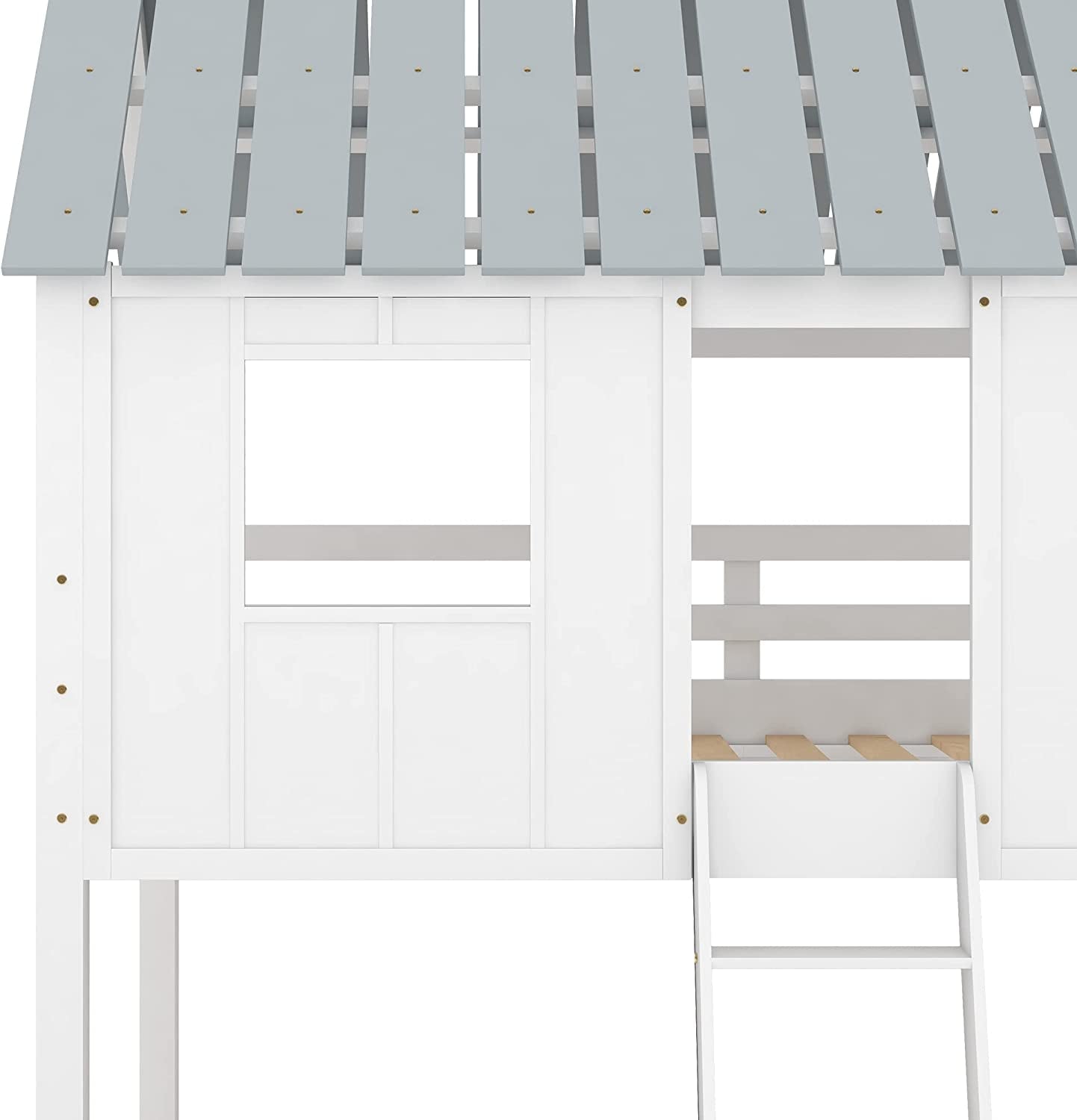 Twin House Bunk Bed With Playhouse White And Gray Finish