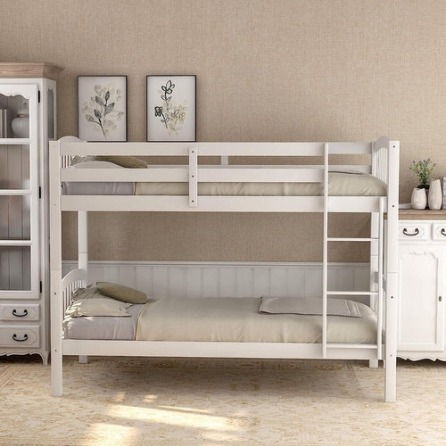 Twin Over Twin Wood Bunk Bed With Ladder Natural Finish