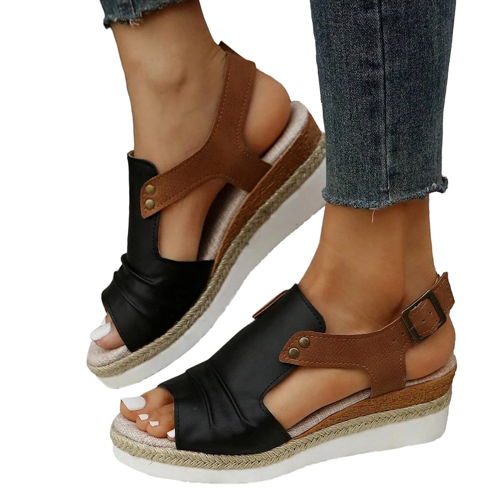 Hbeylia Wedge Sandals for Women Dressy SummerPlatform Wedges for WomenWomens Espadrilles Open Toe Sandals Comfortable Dressy Ankle Strap Slip On Sandals Orthopedic Sandals Casual