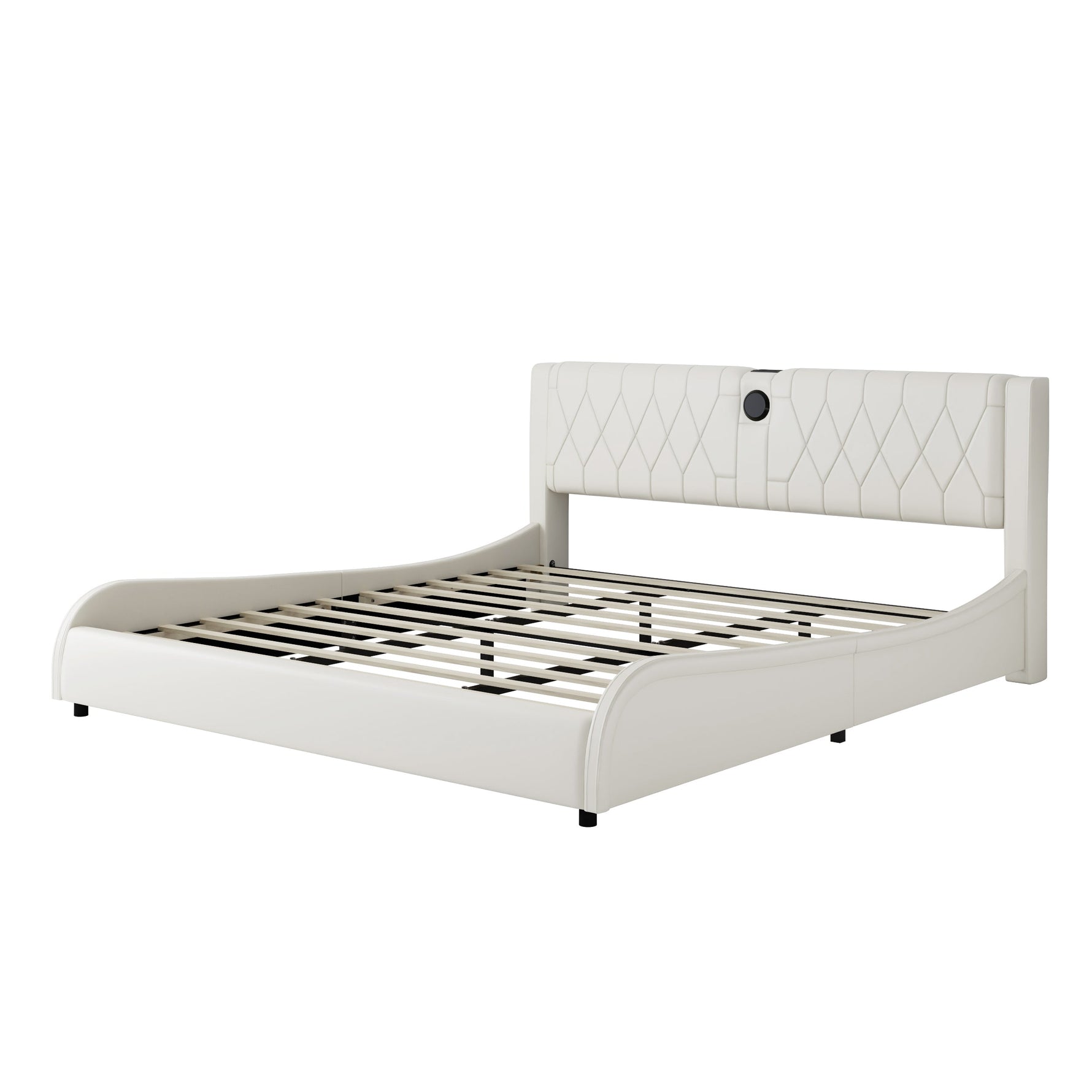 King Size Luxurious Faux Leather Upholstered Platform Bed with