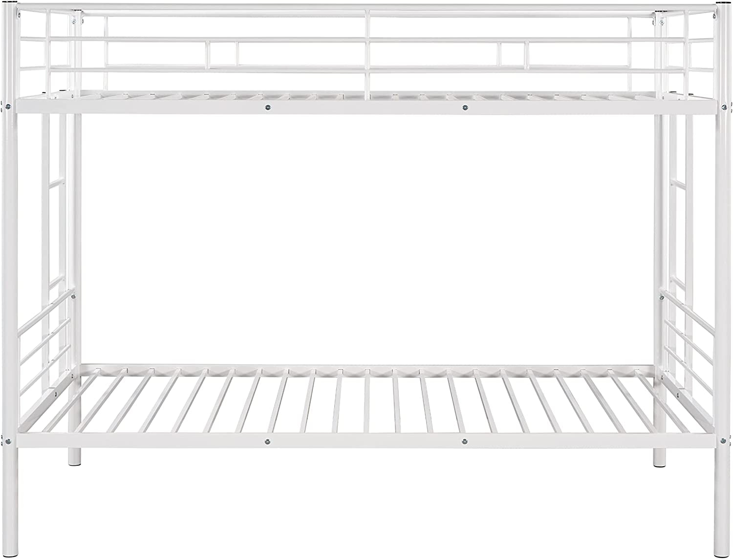 Twin Over Twin Metal Bunk Bed With 2 Ladders White