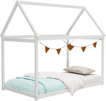Twin House Bed Frame With Roof Canopy Montessori For Kids