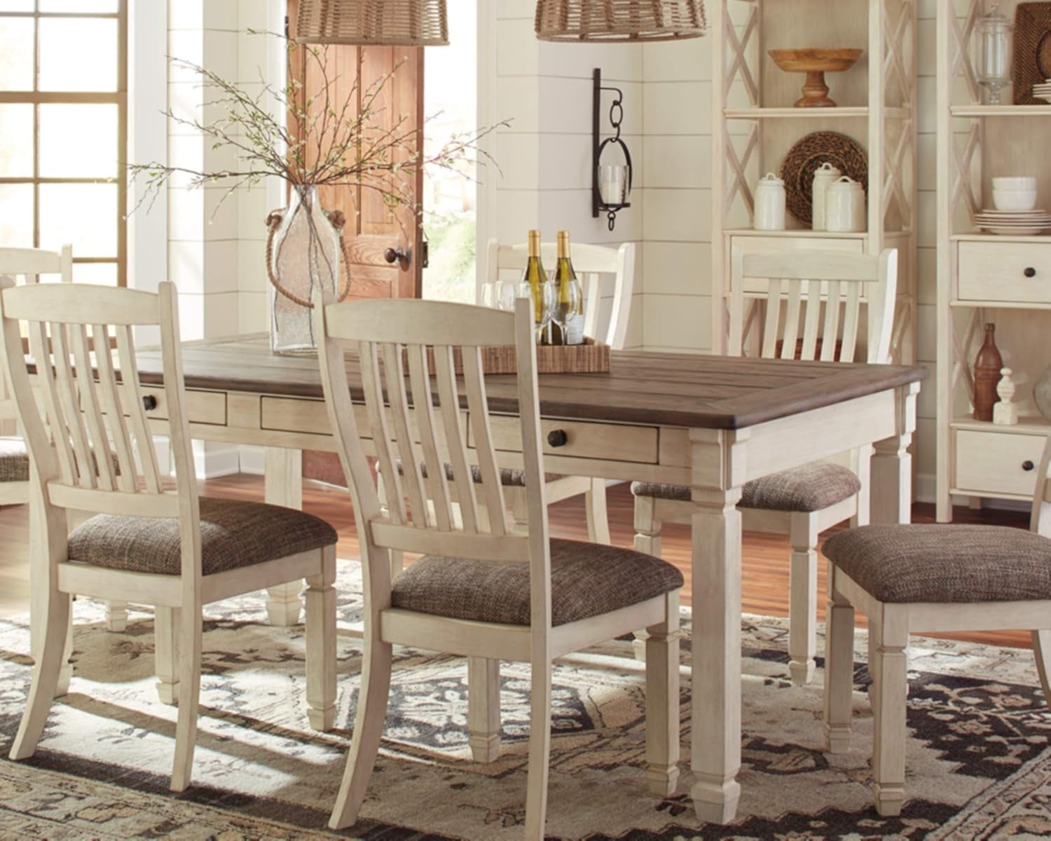 Bolanburg Farmhouse Dining Table Drawers Whitewash Seats 6