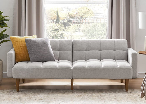 Gray Fabric Twin Futon Sofa Bed With Arms For Small Rooms