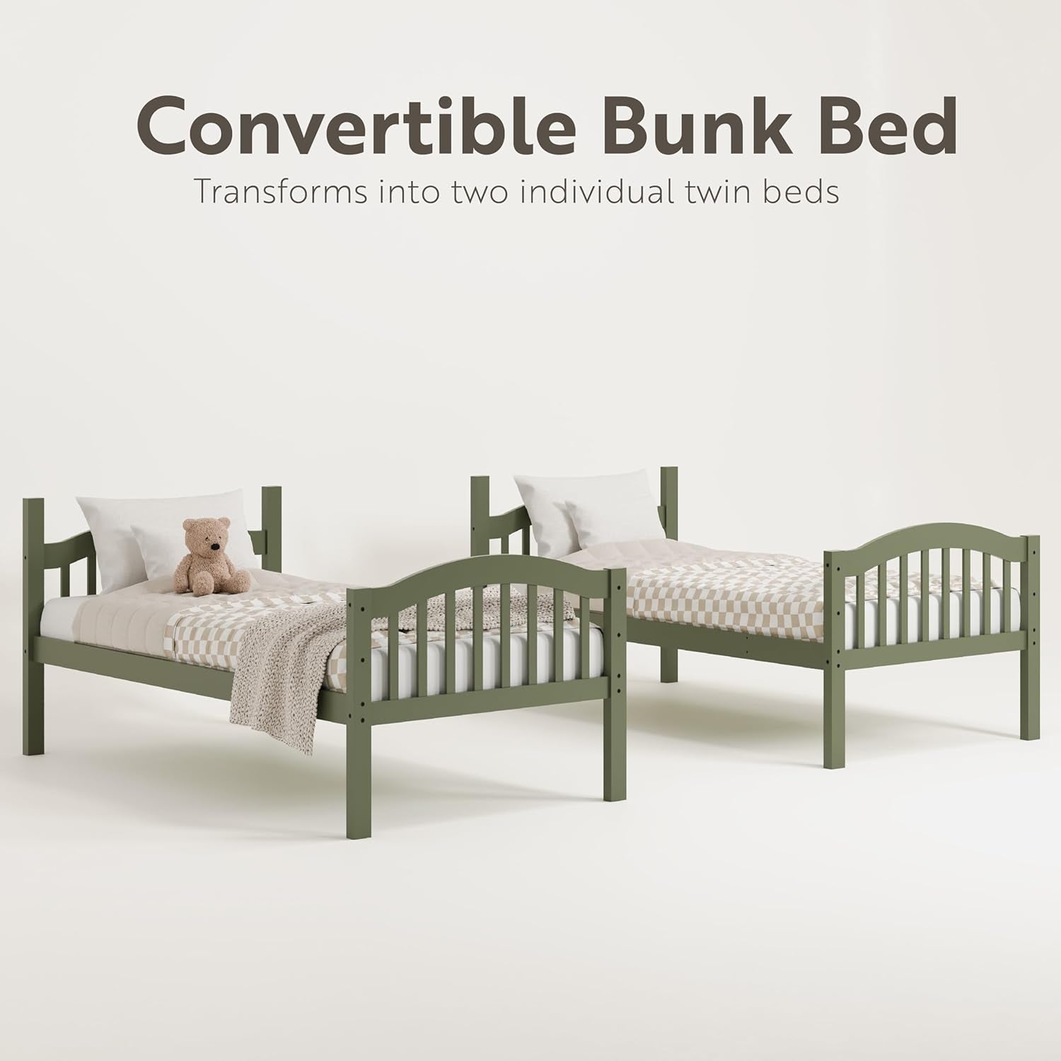 Olive Twin Over Twin Bunk Bed Converts To Two Beds