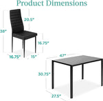 Glass Top Dining Table Set With Steel Frame Leather Chairs