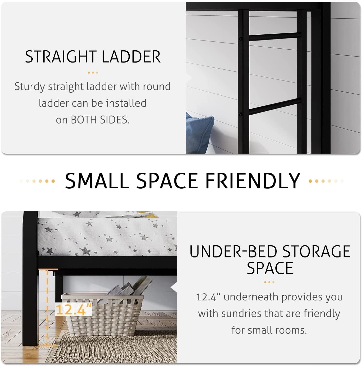 Twin Over Twin Bunk Bed With Slide Durable Square Tube