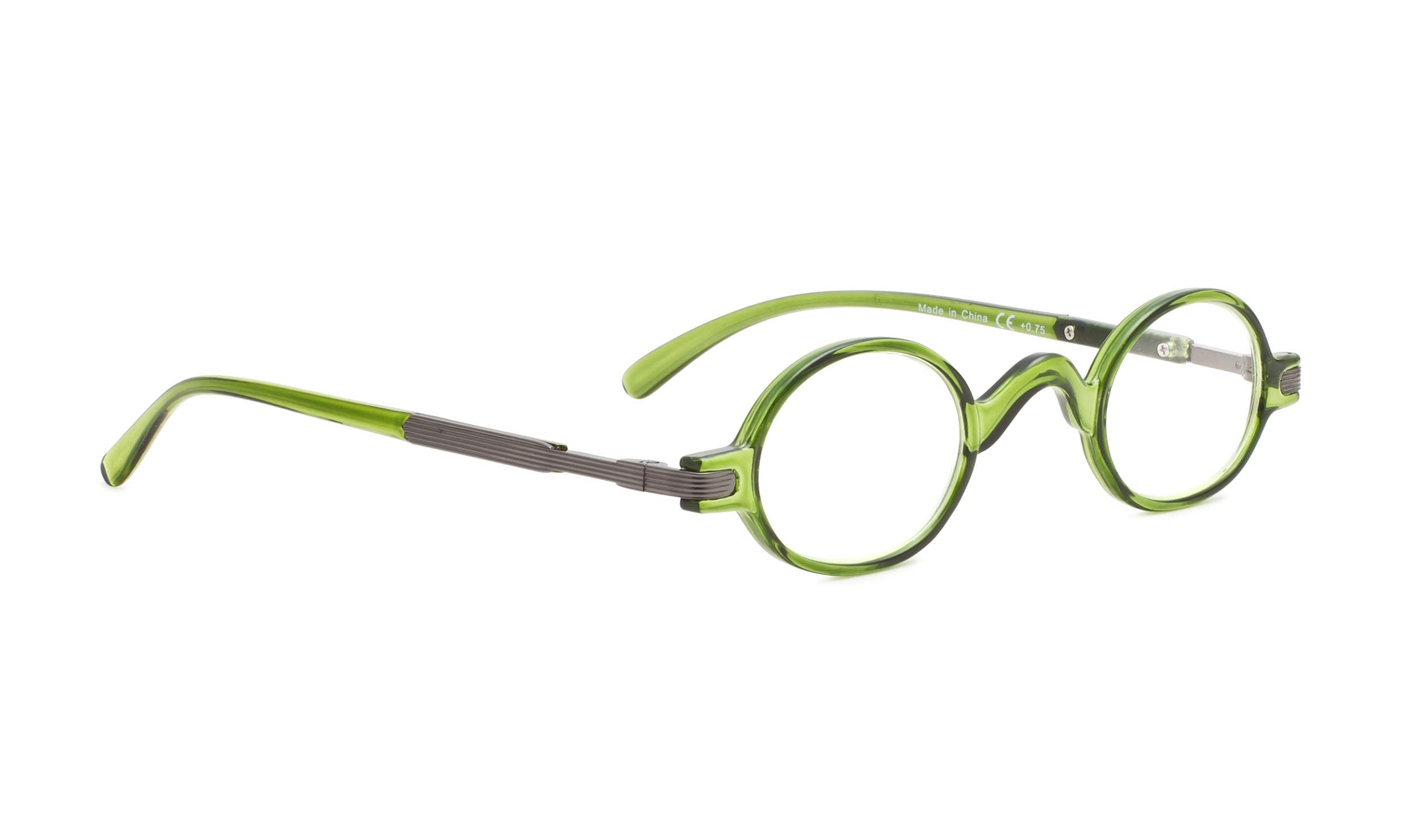 BLUELESS Vintage Round Reading Glasses Professor Readers Small Lenses (Green 1.50)