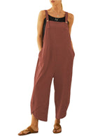 UANEO Womens Cotton Adjustable Casual Summer Bib Overalls Jumpsuits with Pockets (Red Small)