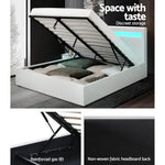 Artiss Bed Frame Double Size LED Gas Lift White COLE
