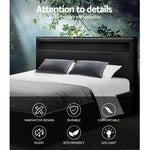 Artiss Bed Frame Queen Size LED Gas Lift Black COLE