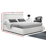 Artiss Bed Frame Queen Size LED Gas Lift White COLE